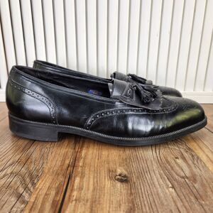 VTG Florsheim Wingtip Tassel Kiltie Loafer Men's 10 D Black Leather Dress Shoes
